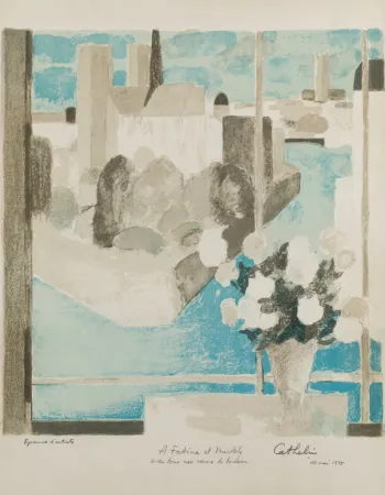 Lithographie Cathelin - Vase à la fenêtre