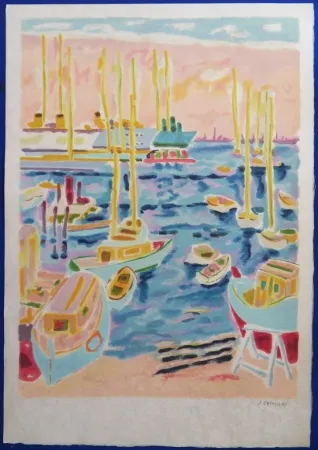 Lithographie Cavailles - Le port de Cannes