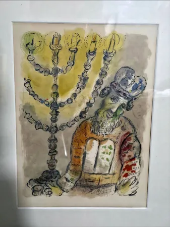 Lithographie Chagall - Aaron and the Seven Branched Lampstand Story of Exodus 1966