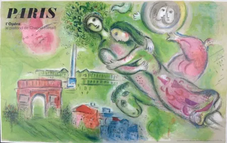 Lithographie Chagall (After) - Roméo et Juliette, Paris, l’Opéra, le plafond de Chagall (détail)