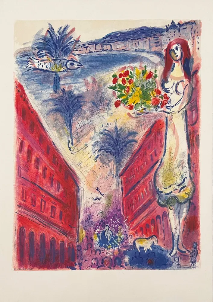 Lithographie Chagall - Avenue de la victoire à Nice