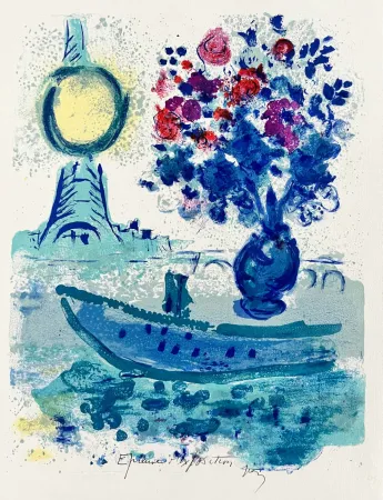 Lithographie Chagall - Bateau Mouche au Bouquet