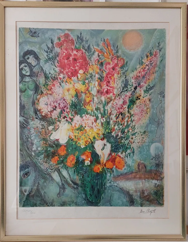 Lithographie Chagall - Bouquet illuminant le ciel 