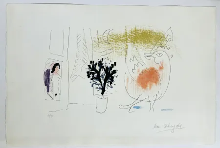 Lithographie Chagall - Coq rouge. 1957