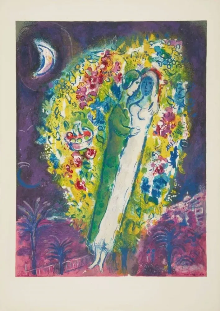 Lithographie Chagall - Couple dans les Mimosas (Couple in Mimosa)