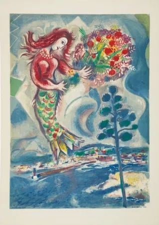 Lithographie Chagall - Couple et poisson (Couple and Fish)