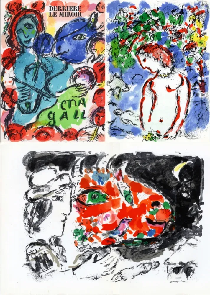 Livre Illustré Chagall - Derrière Le Miroir n° 198 - CHAGALL. 3 LITHOGRAPHIES ORIGINALES. Exemplaire signé par Chagall et Aragon (1972)