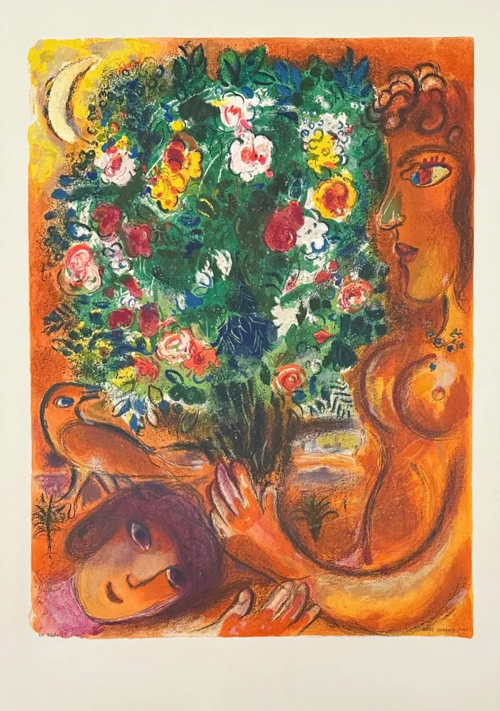 Lithographie Chagall - Femme au bouquet (Woman with Bouquet)