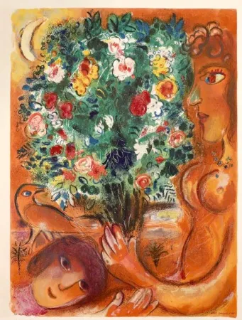 Lithographie Chagall - Femme au bouquet (Woman with Bouquet)