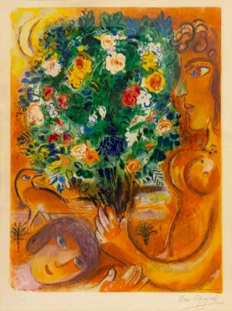 Lithographie Chagall - Femme au bouquet (Woman with Bouquet)