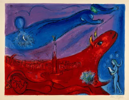 Lithographie Chagall - La Bastille