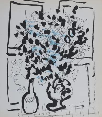Lithographie Chagall - Le bouquet noir et bleu