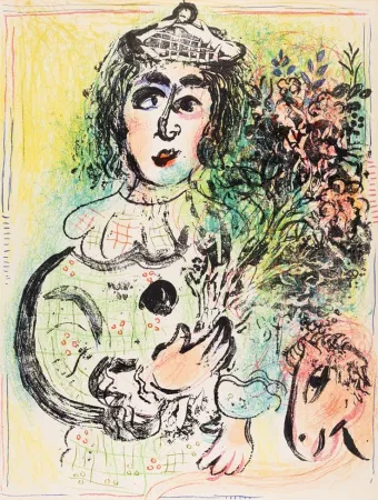 Lithographie Chagall - Le clown fleuri