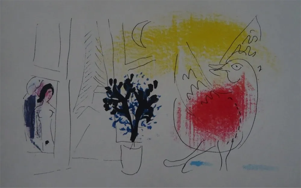 Lithographie Chagall - Le Coq rouge