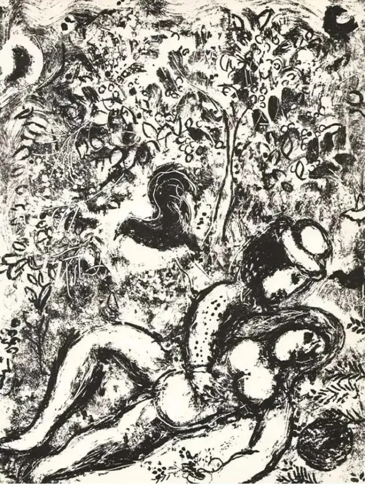 Lithographie Chagall - Le couple à l'arbre