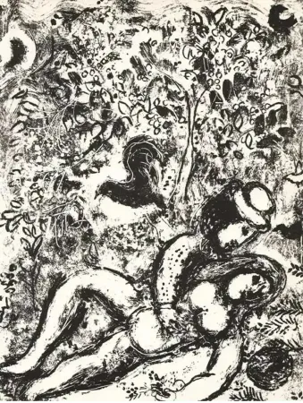 Lithographie Chagall - Le couple à l'arbre