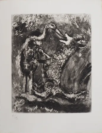 Gravure Chagall - Le loup et la cigogne