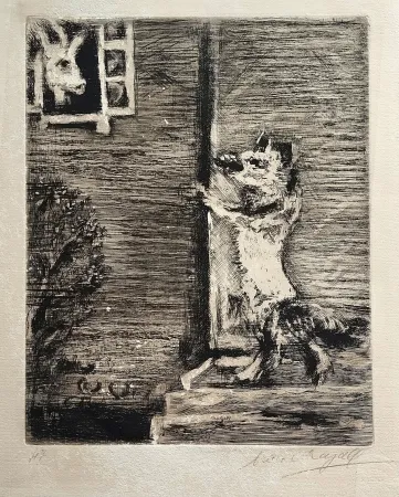 Eau-Forte Chagall - Le Loup, La chevre, et le chevreau, from La Fontaine. Les fables