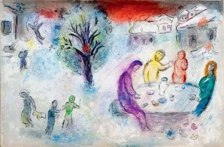 Lithographie Chagall - Le repas chez Dryas