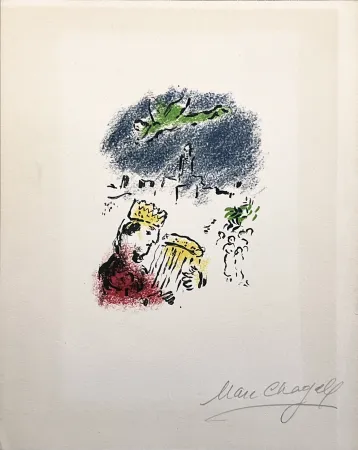 Lithographie Chagall - LE ROI DAVID. Lithographie originale signée (1974)