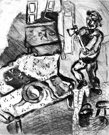 Eau-Forte Chagall - Le Villageois et le serpent