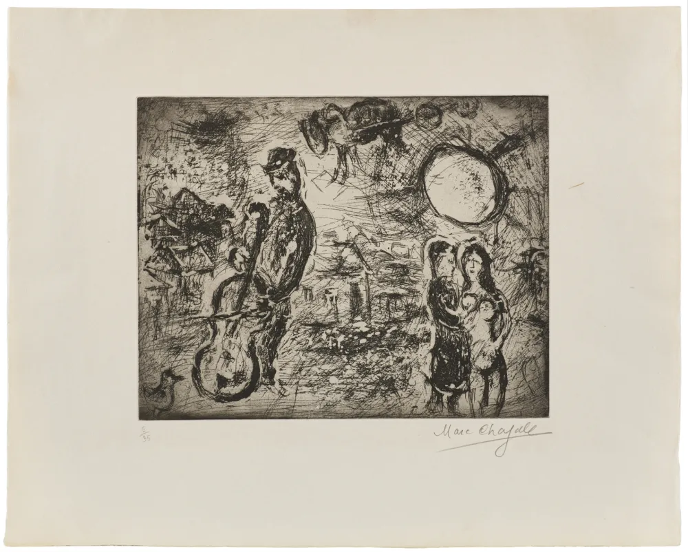 Gravure Chagall - Marc Chagall (1887–1985) – Le Violoncelliste du Village- Etching on paper – 1967