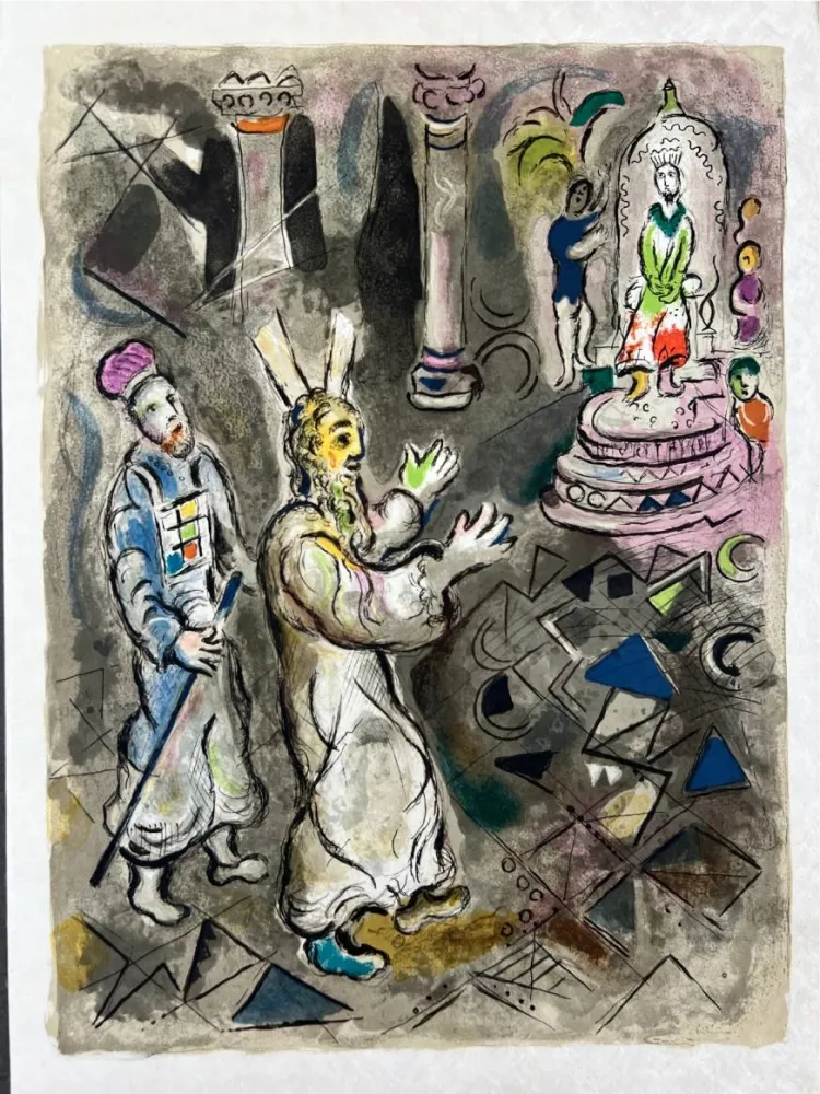 Lithographie Chagall - Moses and Aaron with Pharaoh