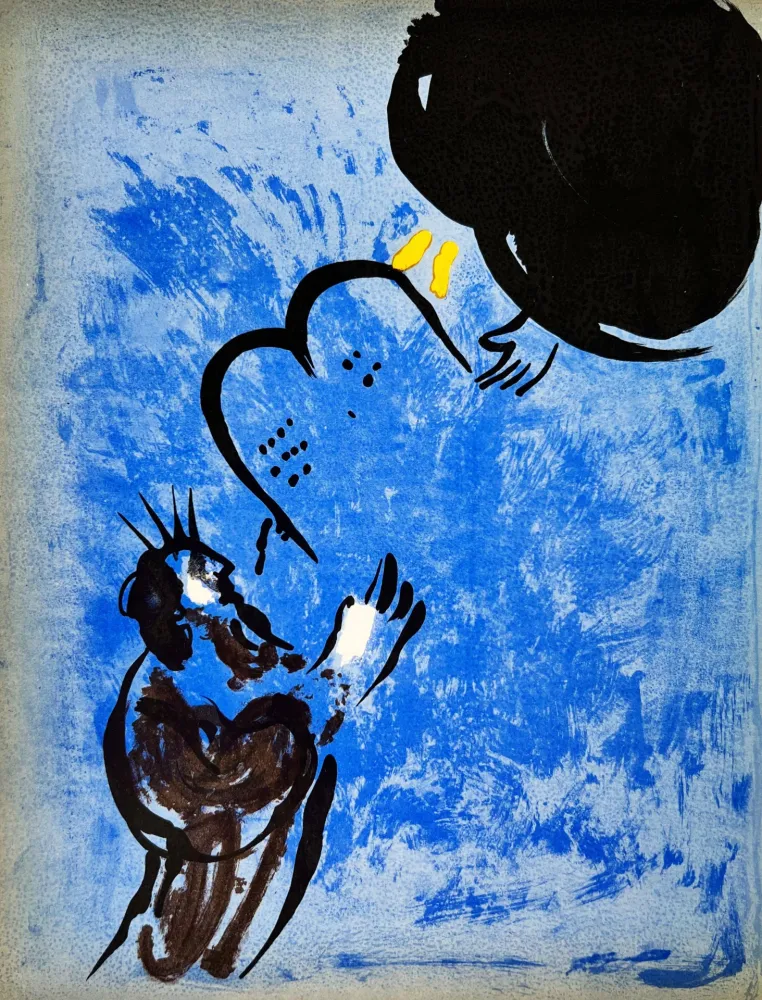 Lithographie Chagall - Moses Receiveing the Tabels of the Law