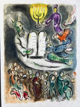 Lithographie Chagall - Moses then came and called for the Elders of the people, and proposed unto them all these things, which the Lorde commanded him
