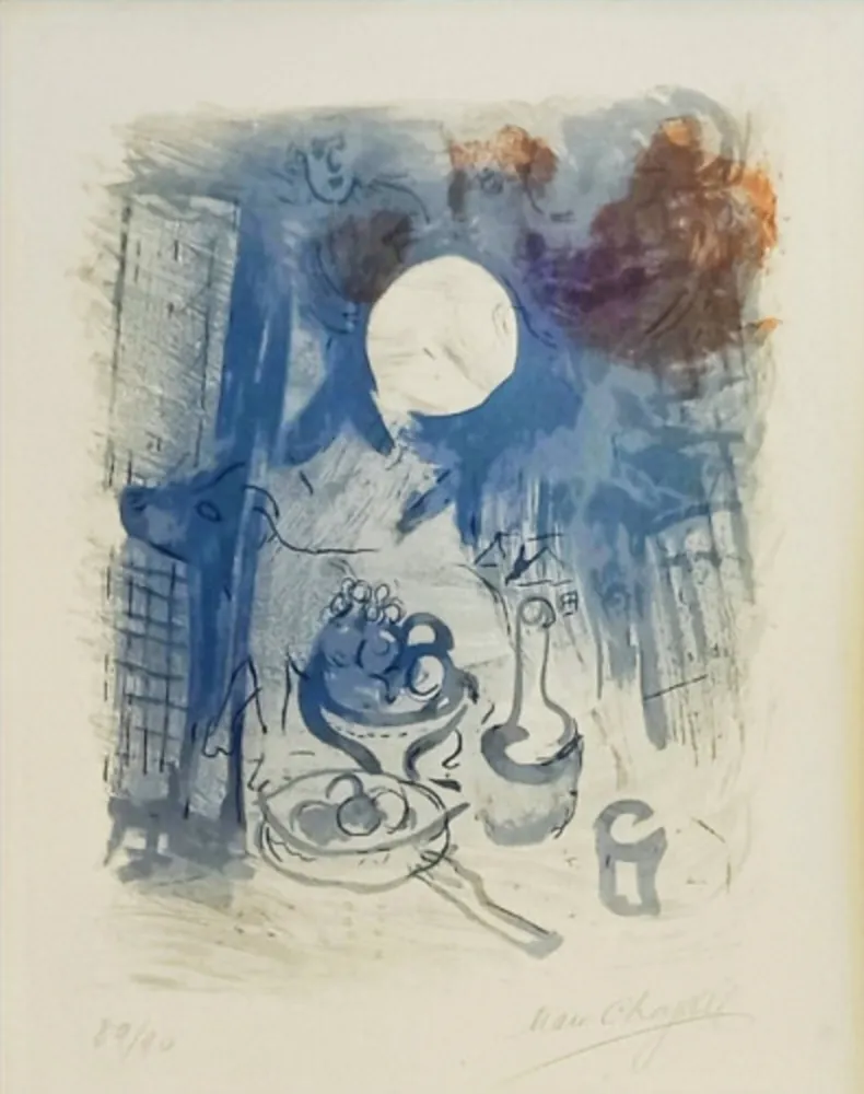 Lithographie Chagall - Nature morte bleue
