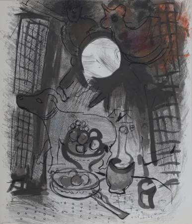 Lithographie Chagall - Nature morte brun