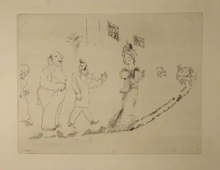 Eau-Forte Chagall - (Nicolas Gogol, Les Ames Mortes, 34)