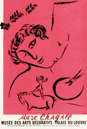 Lithographie Chagall - Peintre en rose
