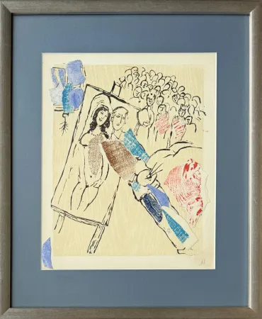 Gravure Sur Bois Chagall - Poèmes, Planche XXI (collage enhanced)