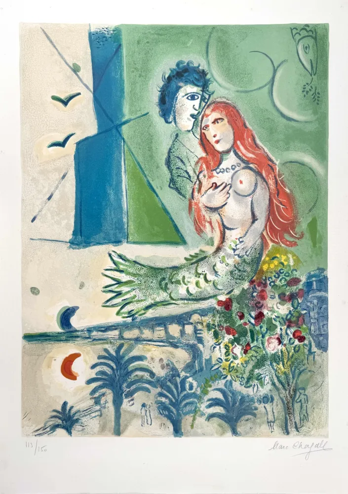 Lithographie Chagall - Sirène au Poète 