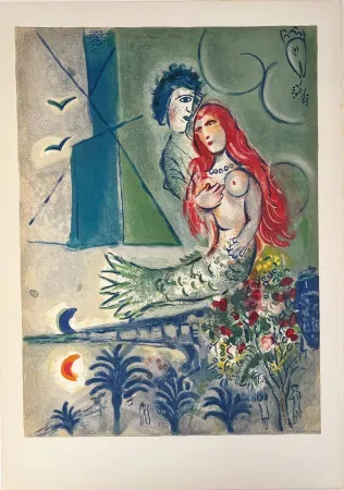 Lithographie Chagall - Sirène au Poète (Sirene with Poet)