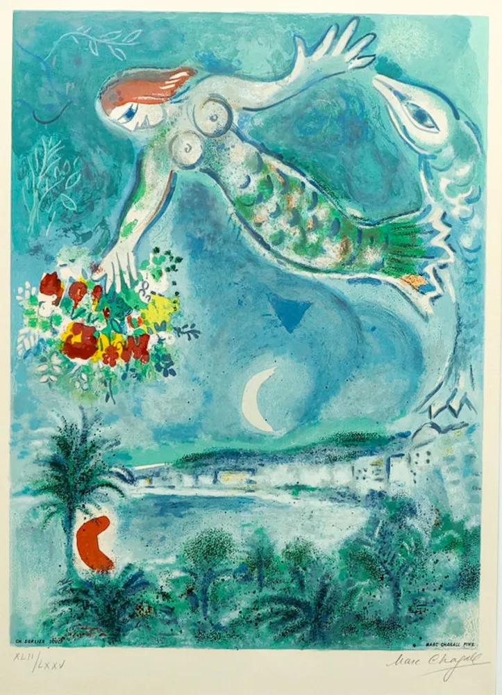 Lithographie Chagall - Sirène et Poisson