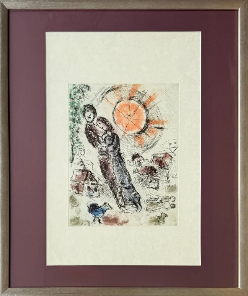 Gravure Chagall - Soleil aux amoureux