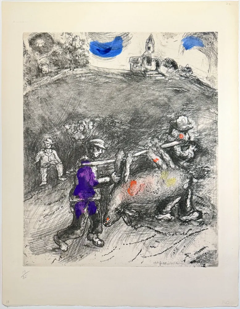 Eau-Forte Chagall - The Miller, His Son, and the Donkey
