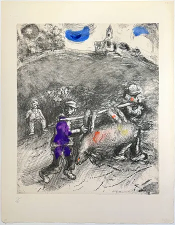 Eau-Forte Chagall - The Miller, His Son, and the Donkey
