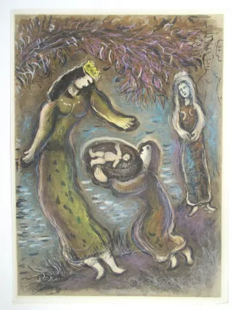 Lithographie Chagall - Then Pharaoh's daughter opened the cradle and saw that it was a child