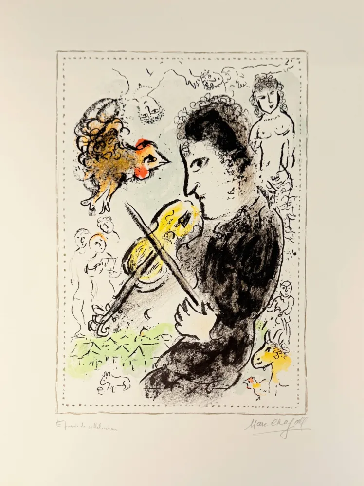 Lithographie Chagall - Violoniste au coq