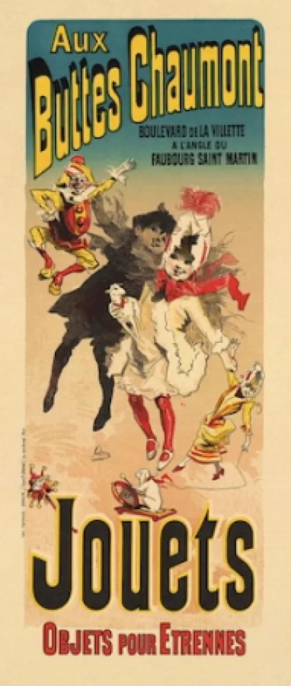 Lithographie Cheret - Aux Buttes Chaumont, Jouets
