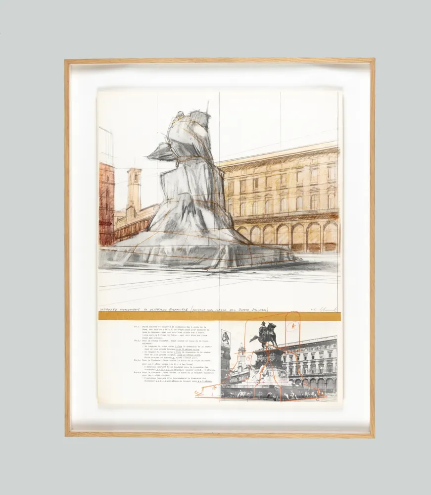 Lithographie Christo - Wrapped Monument to Vittorio Emanuele, Project for Piazza del Duomo, Milan