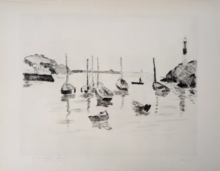 Gravure Clairin - Marine et barques à Doëlan