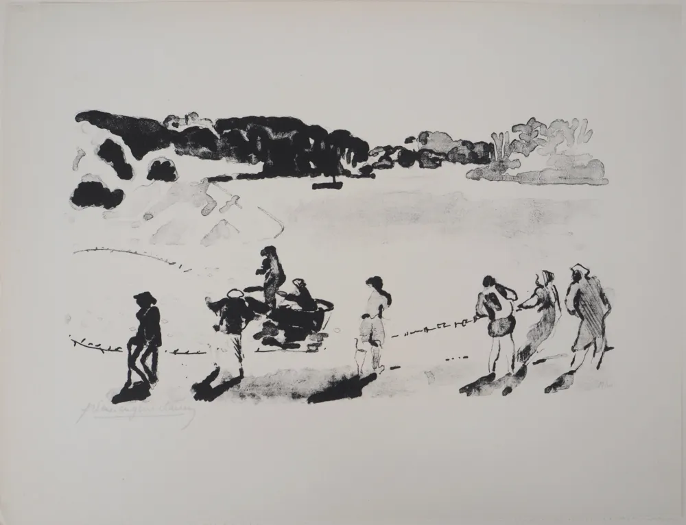 Lithographie Clairin - Un coup de Senne sur le Belon