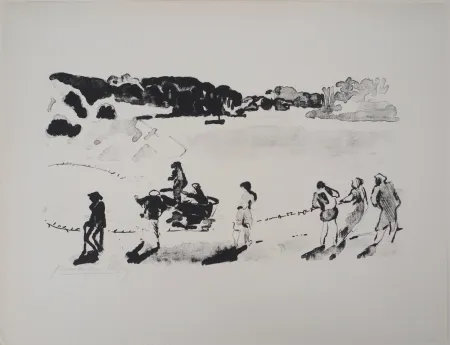 Lithographie Clairin - Un coup de Senne sur le Belon