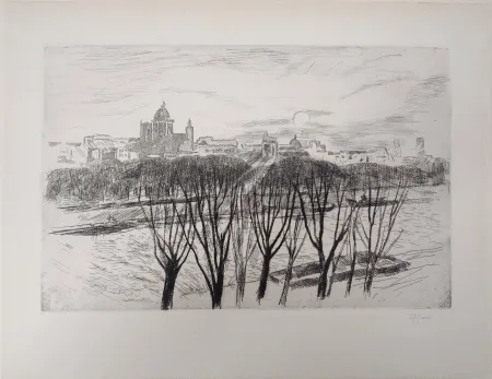 Gravure Clairin - Vue de Paris sur la montagne Saint-Geneviève