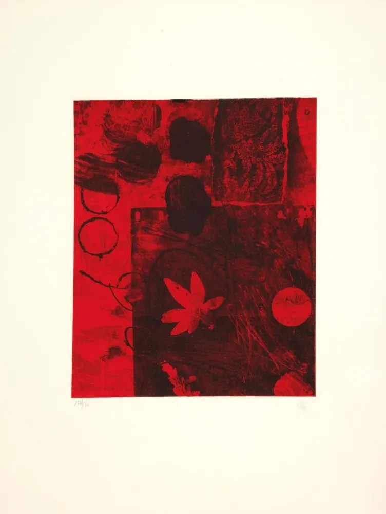 Lithographie Clavé - Feuille rouge