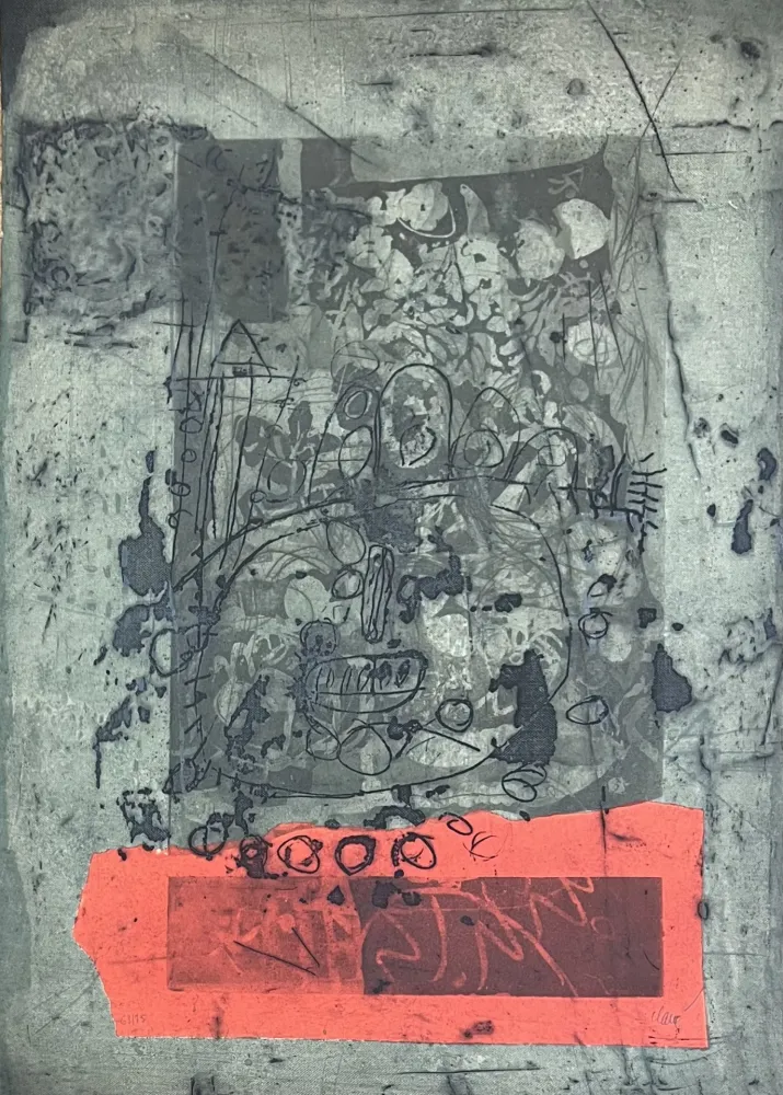 Gravure Clavé - Gravure aquatinte et carborundum En vert et rouge, 1971